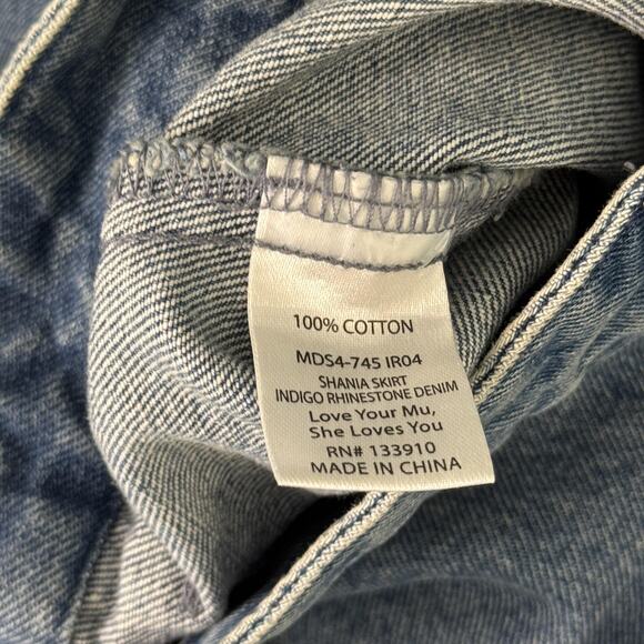 Show Me Your Mumu Skirt Womens Small Shania Rhinestone Denim Mini Festival Boho - Picture 6 of 9